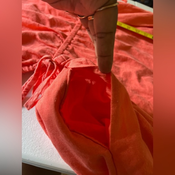 UNIVERSAL THREAD Women's Coral Orange Linen Blend Long Sleeve Side Cut Out Dress - Picture 11 of 11